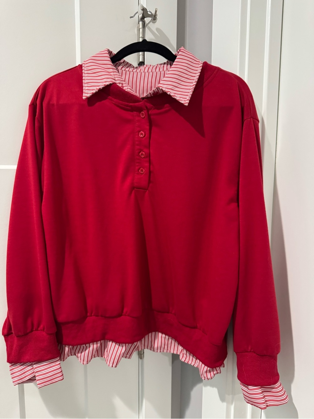 Red Layered-Look Polo Sweater - Women